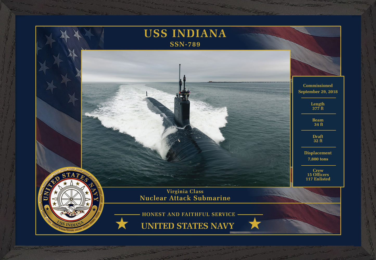 USS Indiana SSN-789 Framed Patriotic Photo