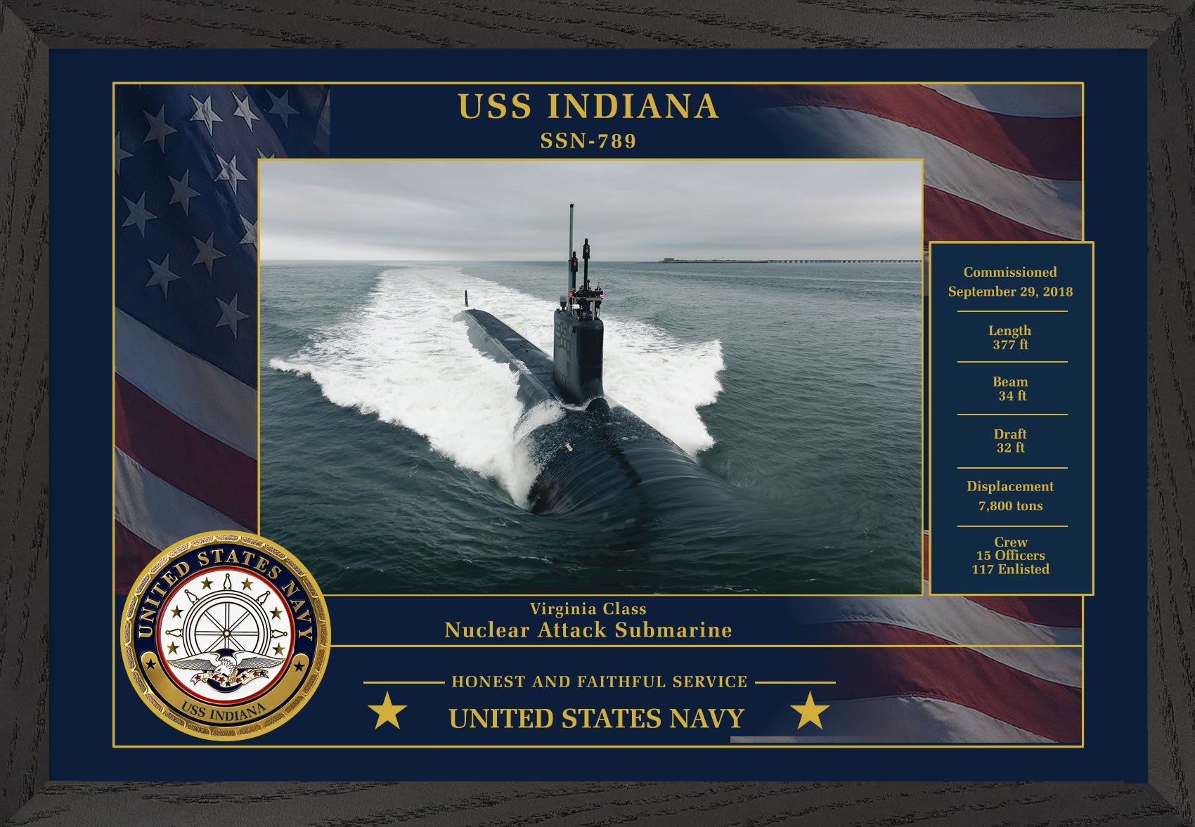 USS Indiana SSN-789 Framed Patriotic Photo