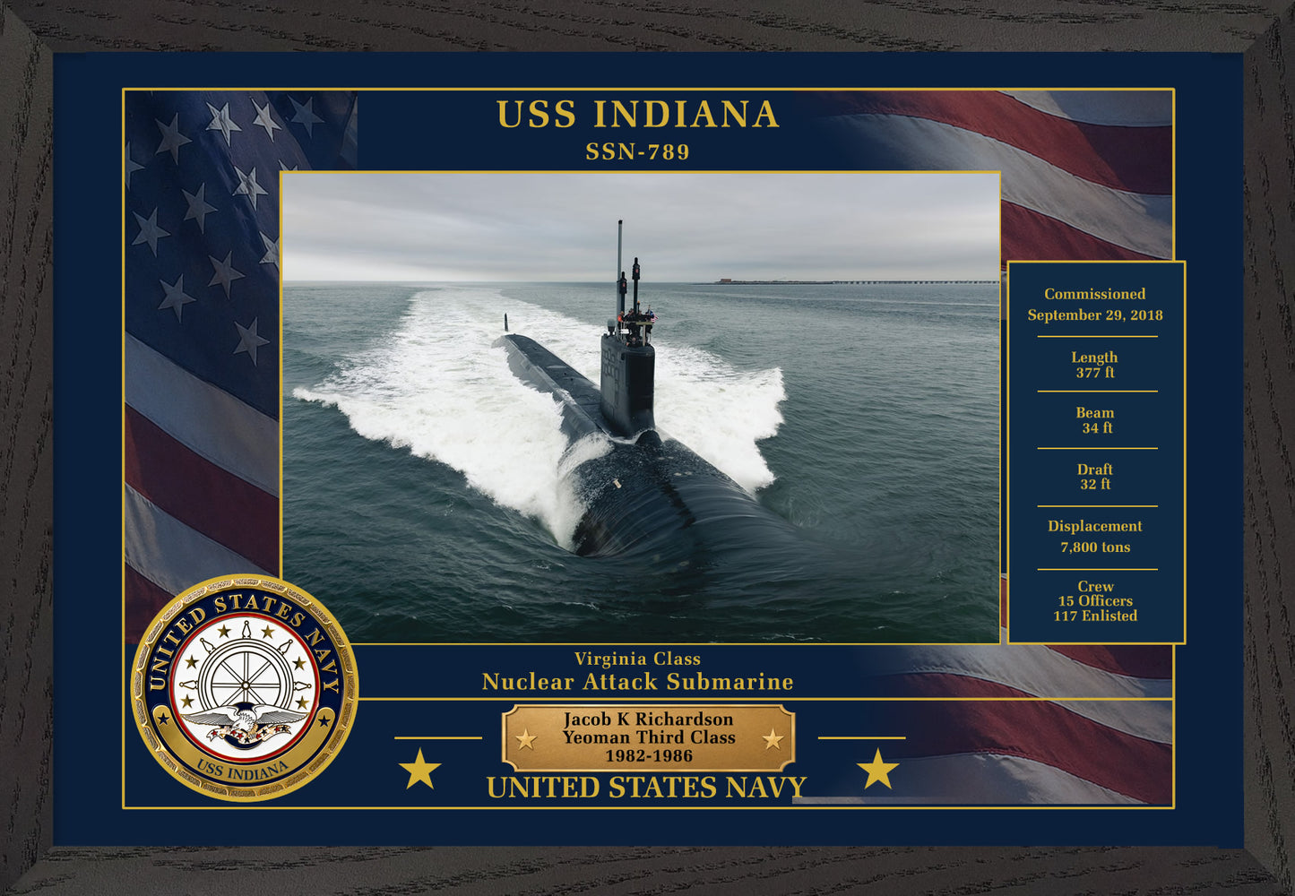 USS Indiana SSN-789 Framed Patriotic Photo