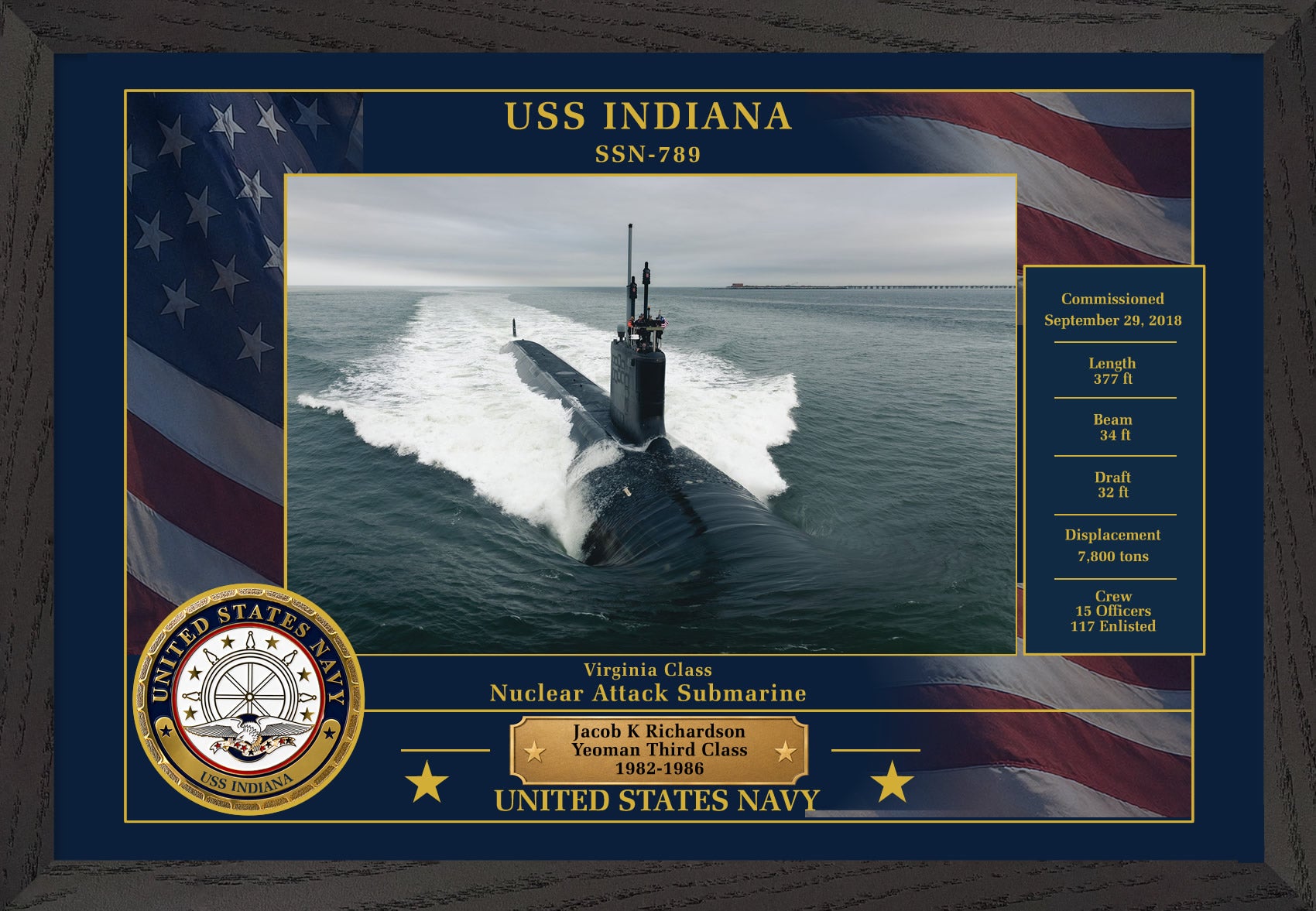 USS Indiana SSN-789 Framed Patriotic Photo