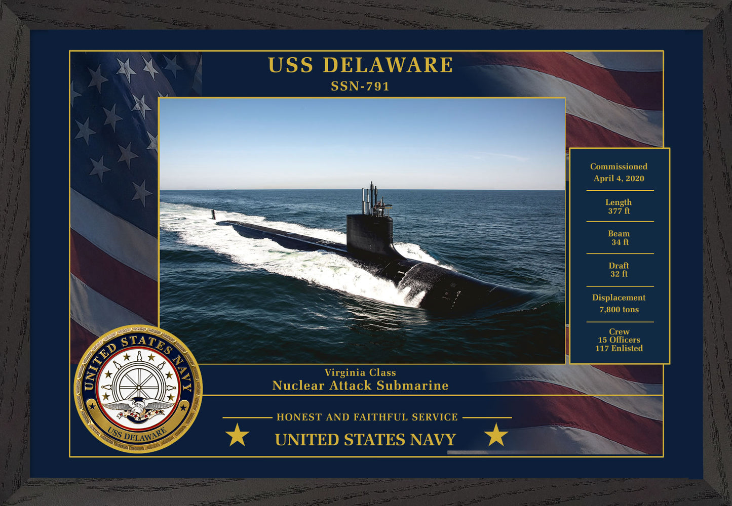 USS Delaware SSN-791 Framed Patriotic Photo