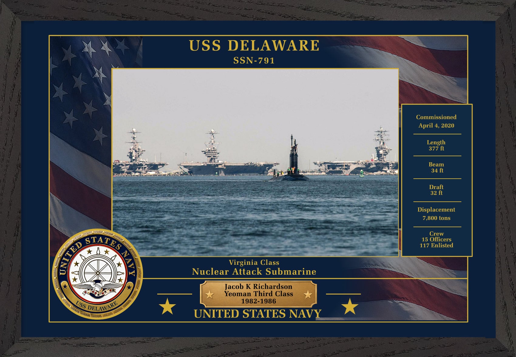 USS Delaware SSN-791 Framed Patriotic Photo