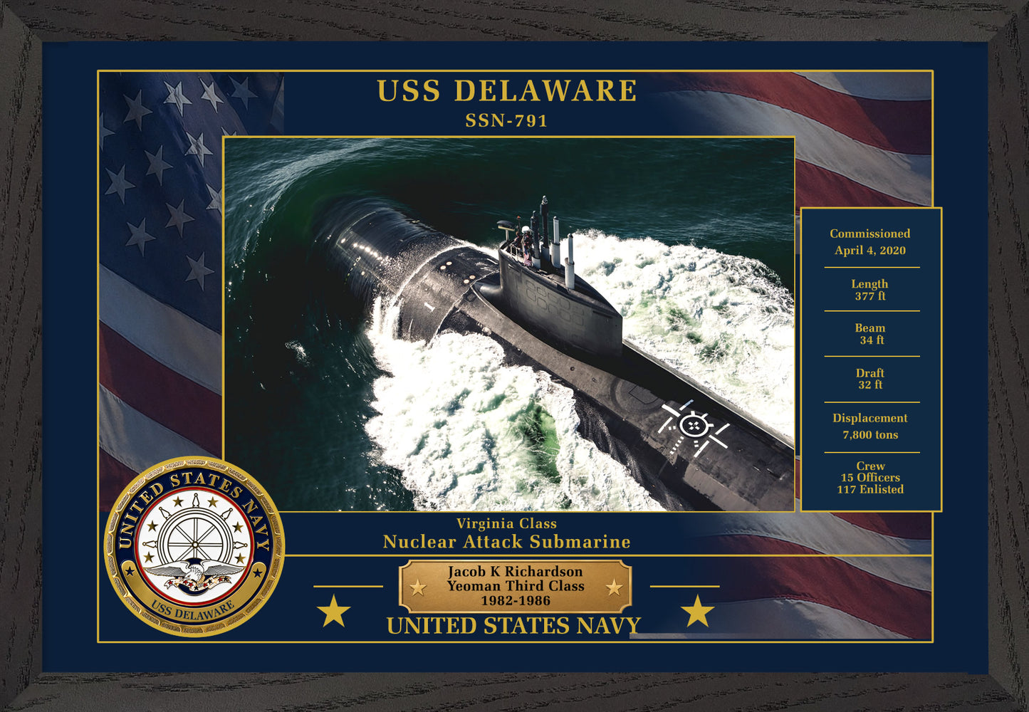 USS Delaware SSN-791 Framed Patriotic Photo