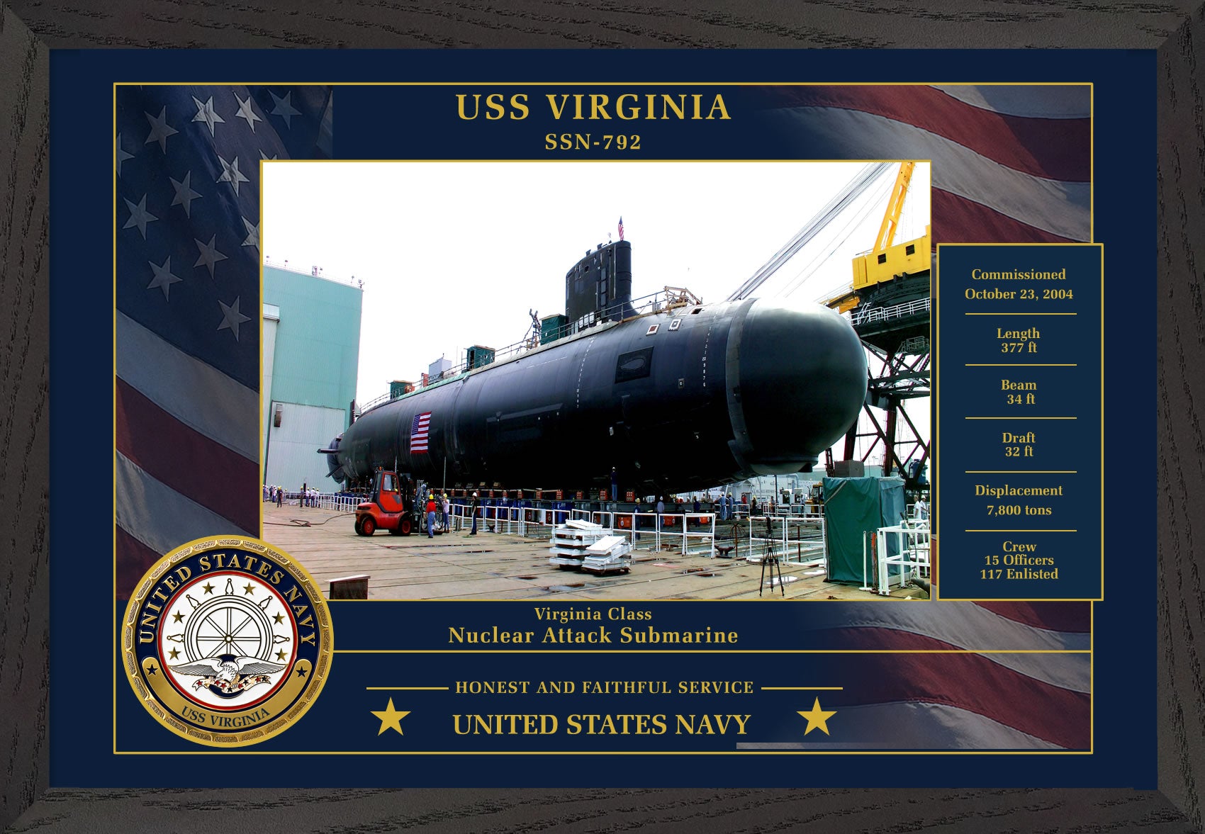 USS Virginia SSN-792 Framed Patriotic Photo