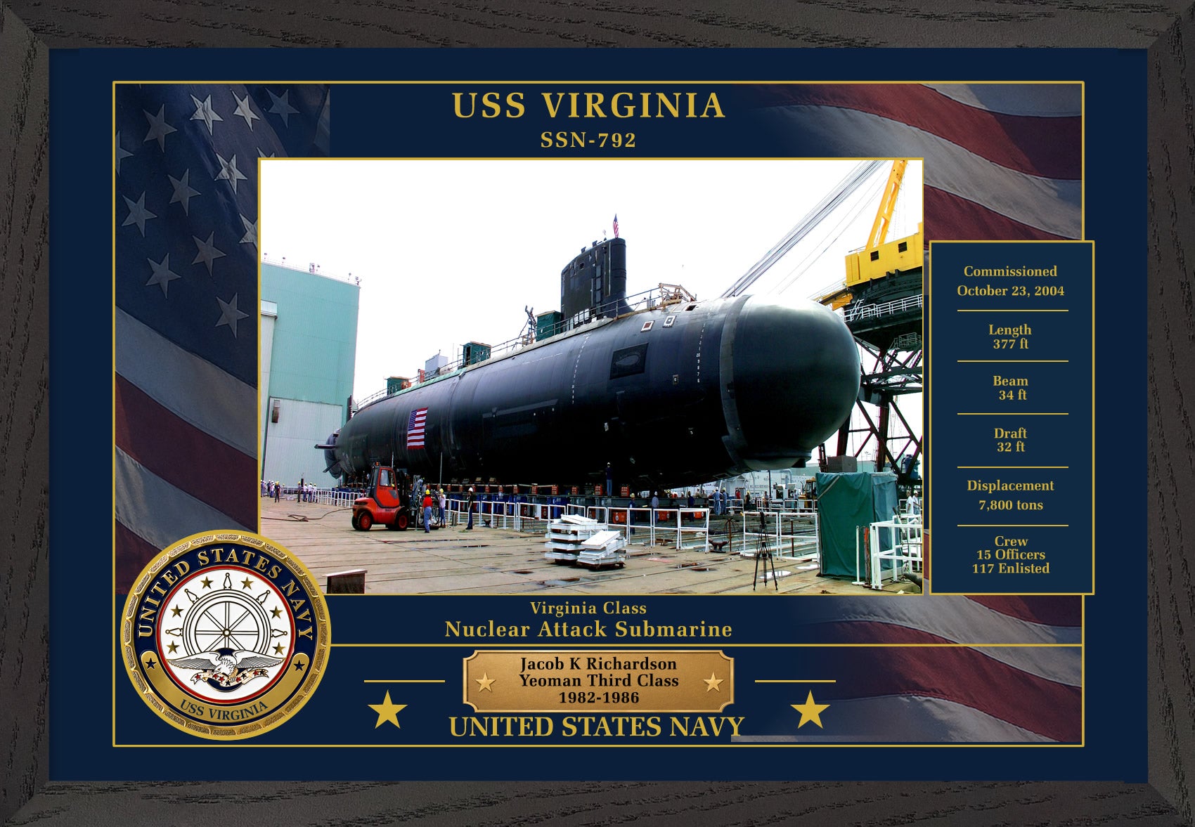 USS Virginia SSN-792 Framed Patriotic Photo