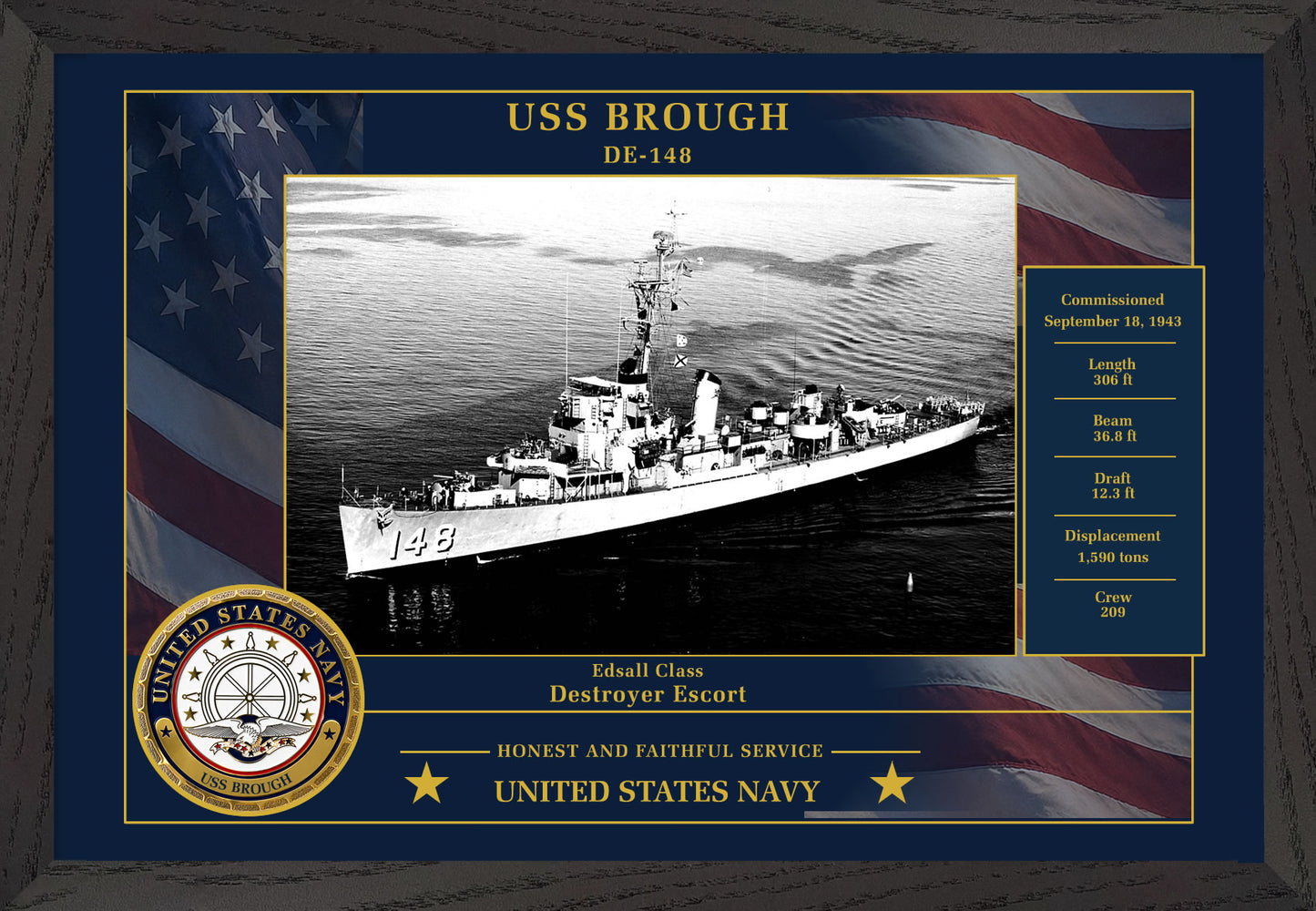 USS Brough DE-148 Framed Patriotic Photo