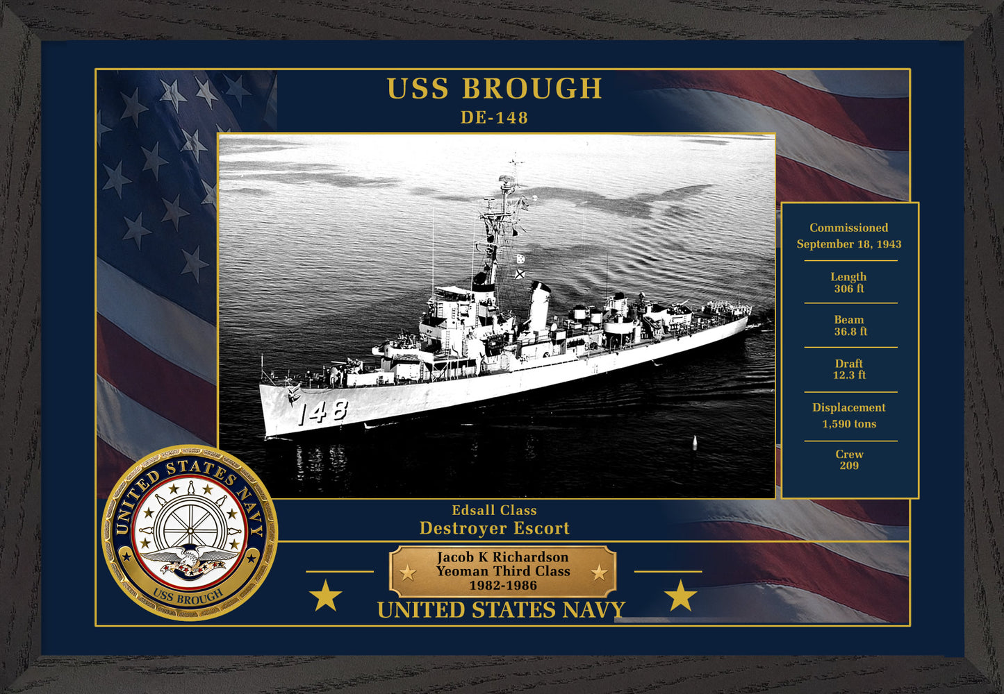 USS Brough DE-148 Framed Patriotic Photo