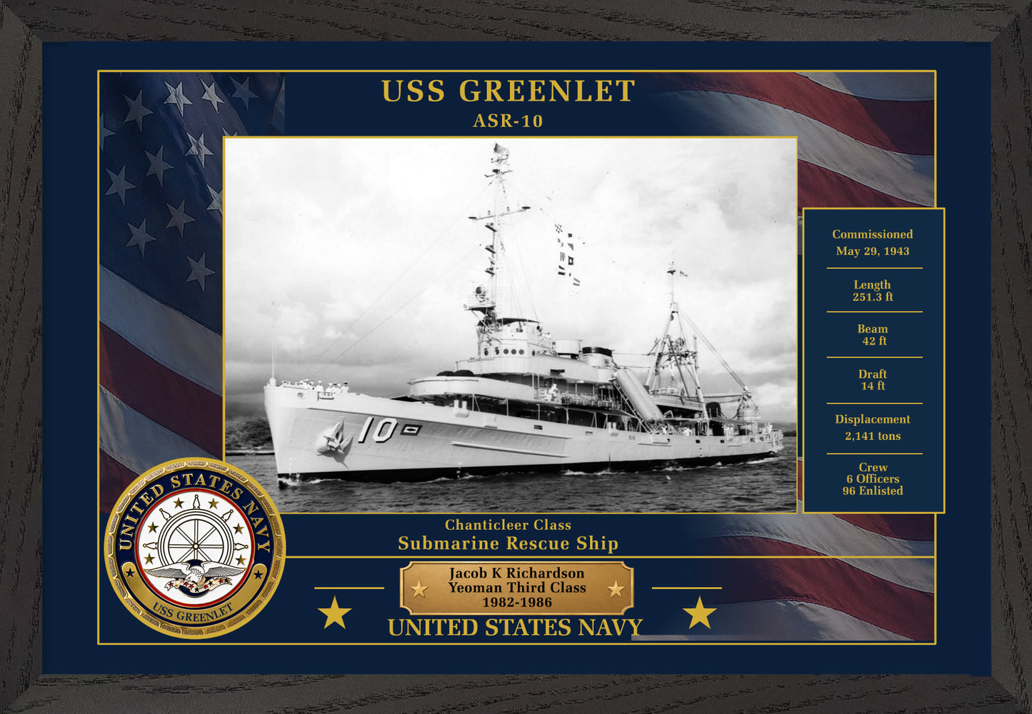 USS Greenlet ASR-10 Framed Patriotic Photo