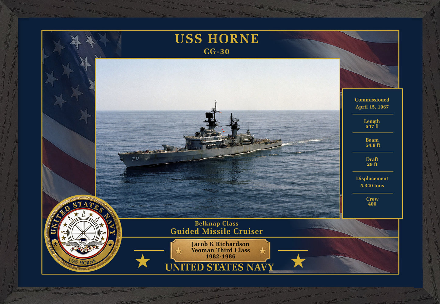 USS Horne CG-30 Framed Patriotic Photo