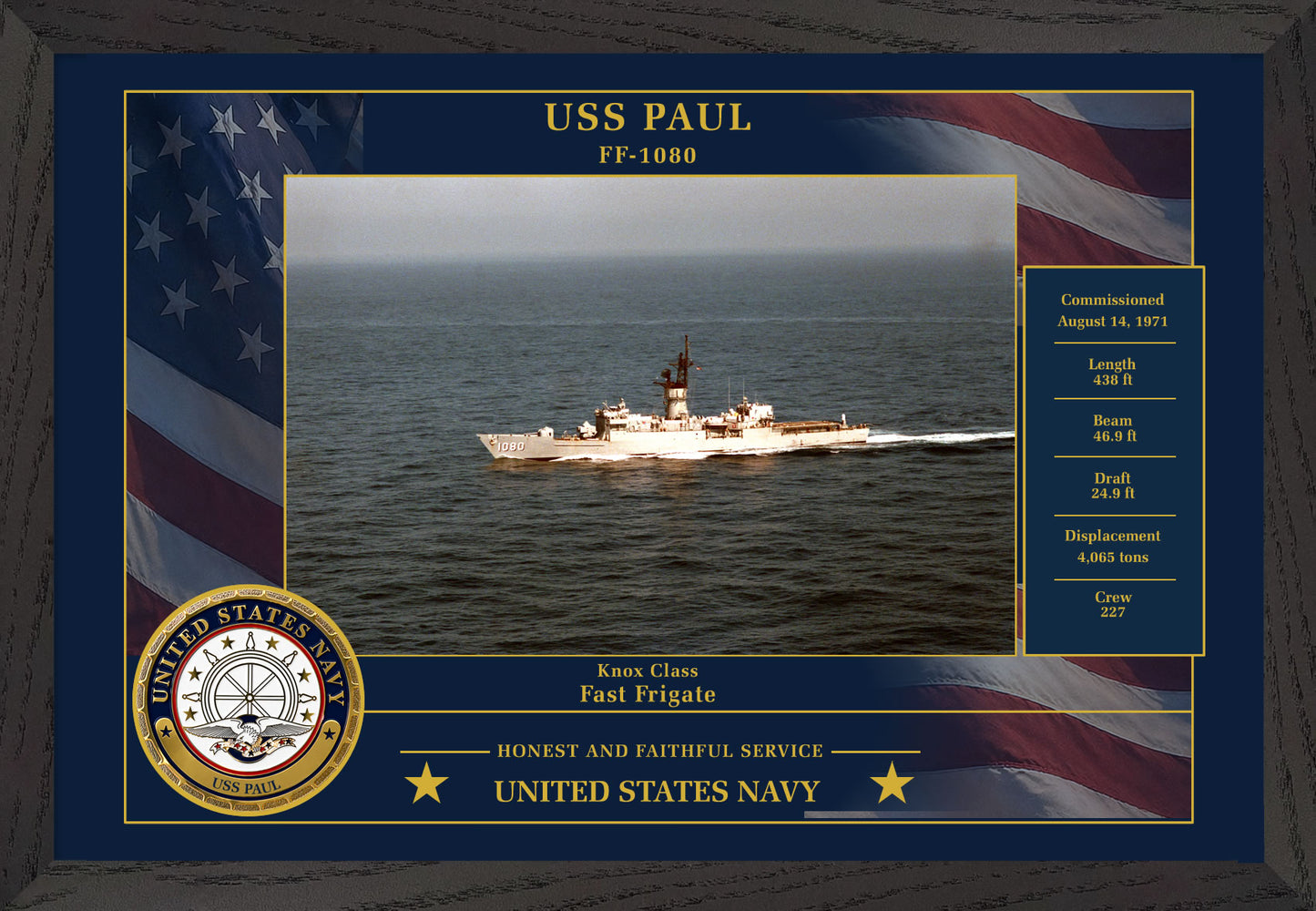 USS Paul FF-1080 Framed Patriotic Photo