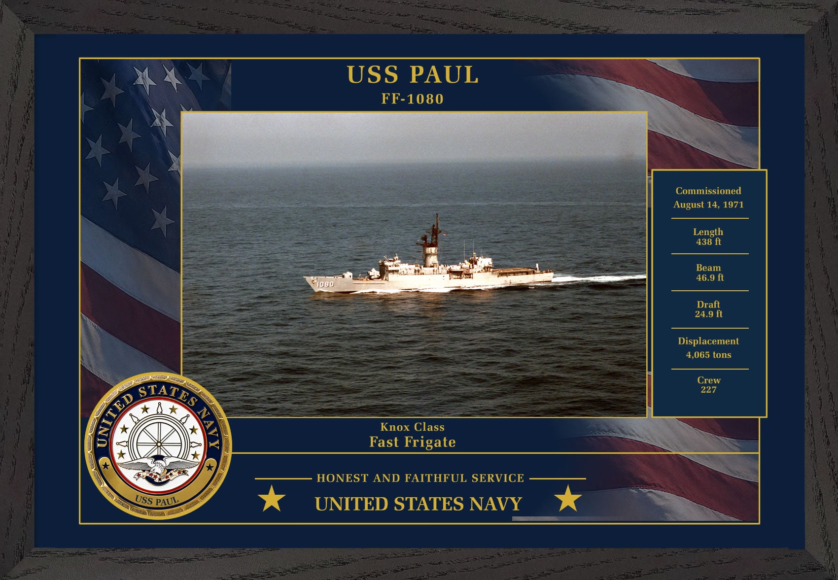 USS Paul FF-1080 Framed Patriotic Photo