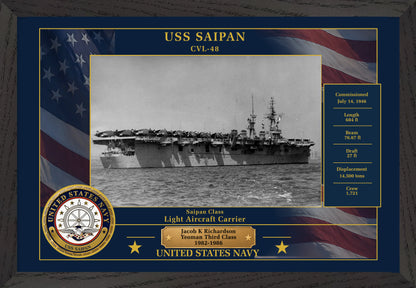 USS Saipan CVL-48 Framed Patriotic Photo