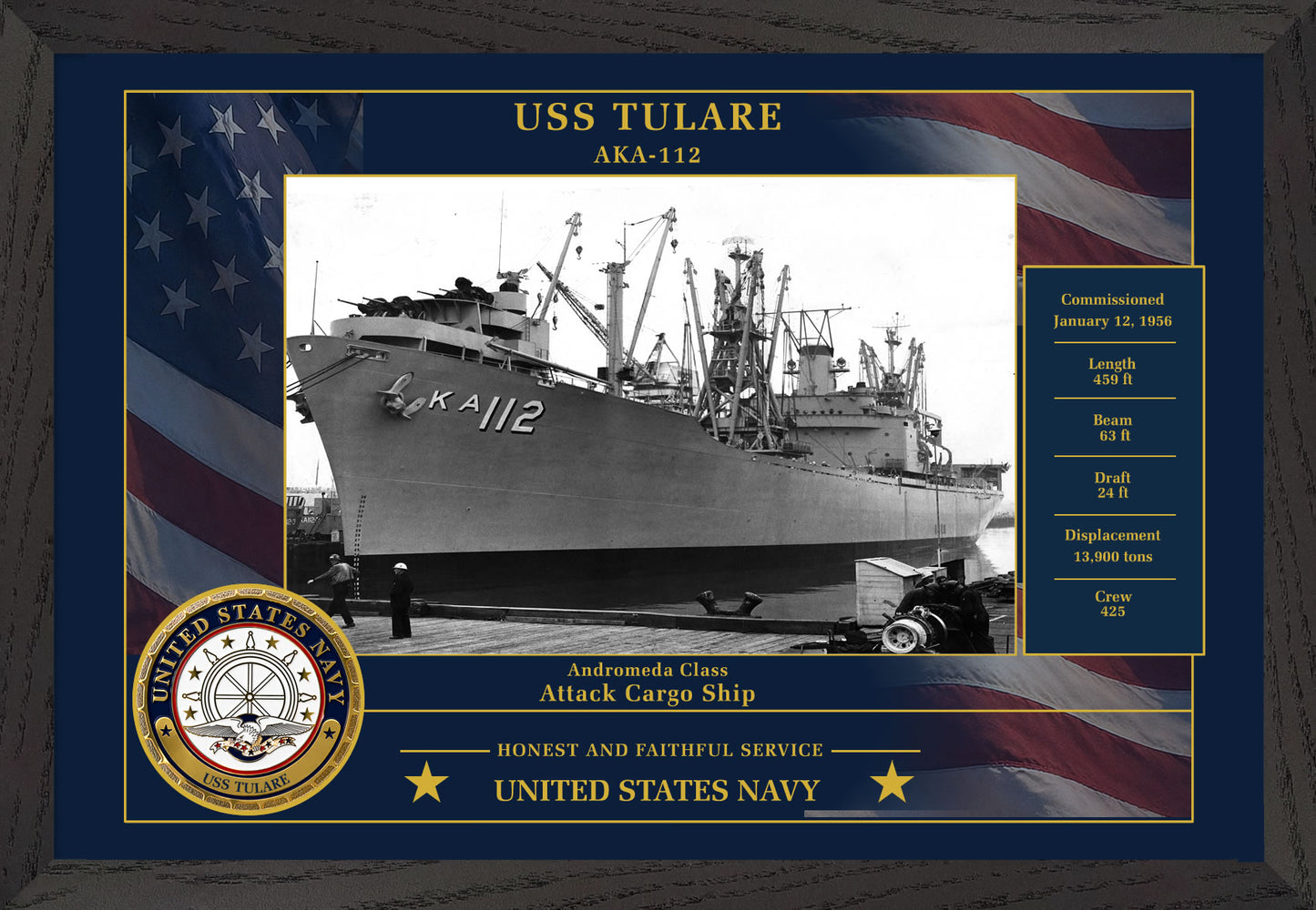 USS Tulare AKA-112 Framed Patriotic Photo