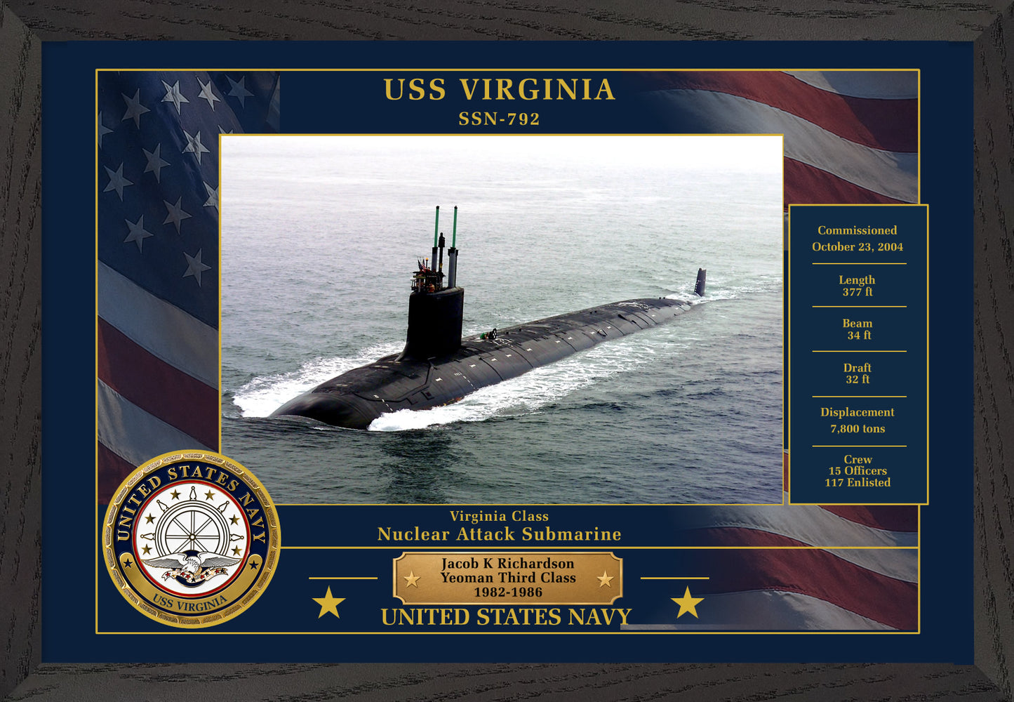 USS Virginia SSN-792 Framed Patriotic Photo