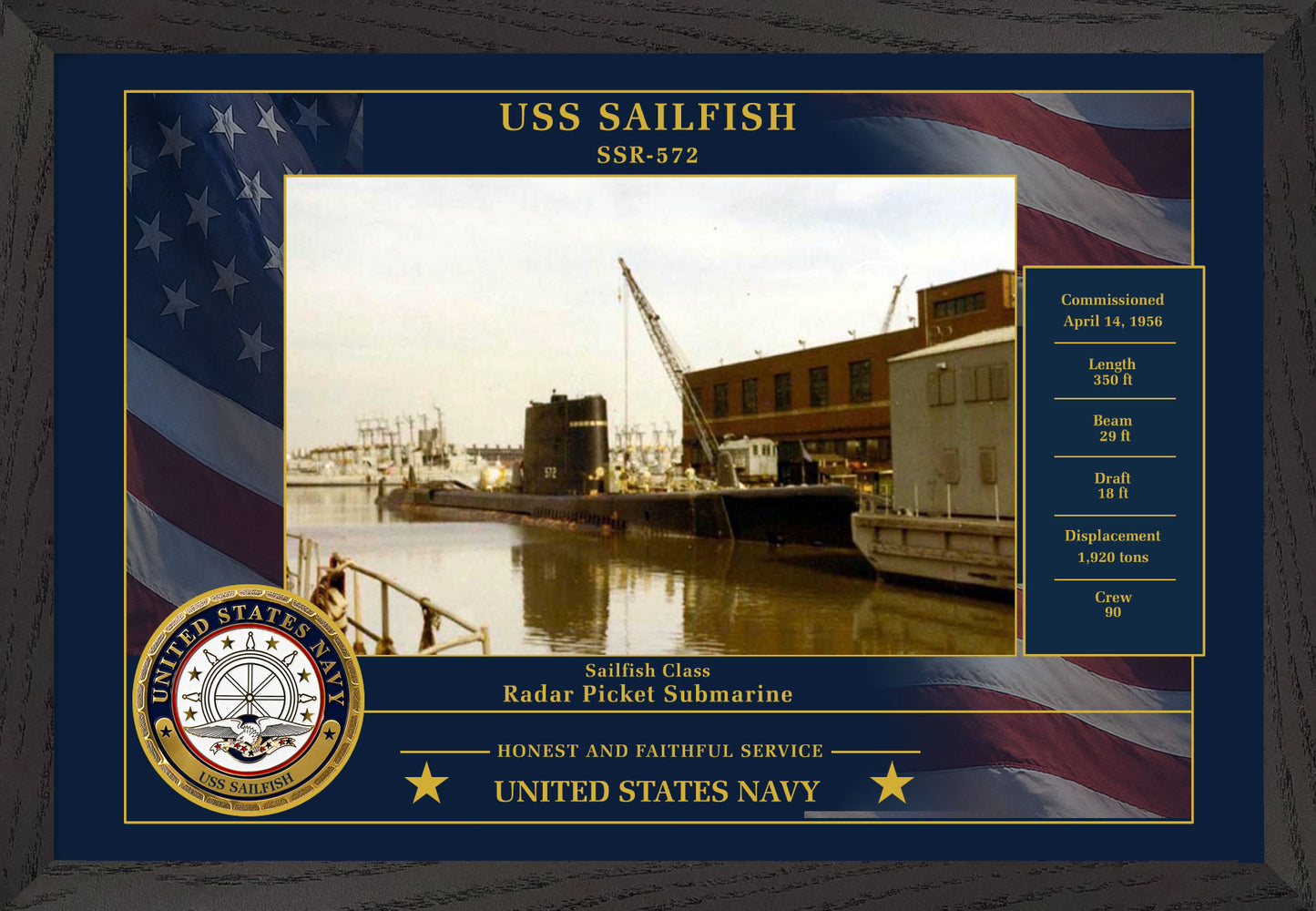 USS Sailfish SSR-572 Framed Patriotic Photo