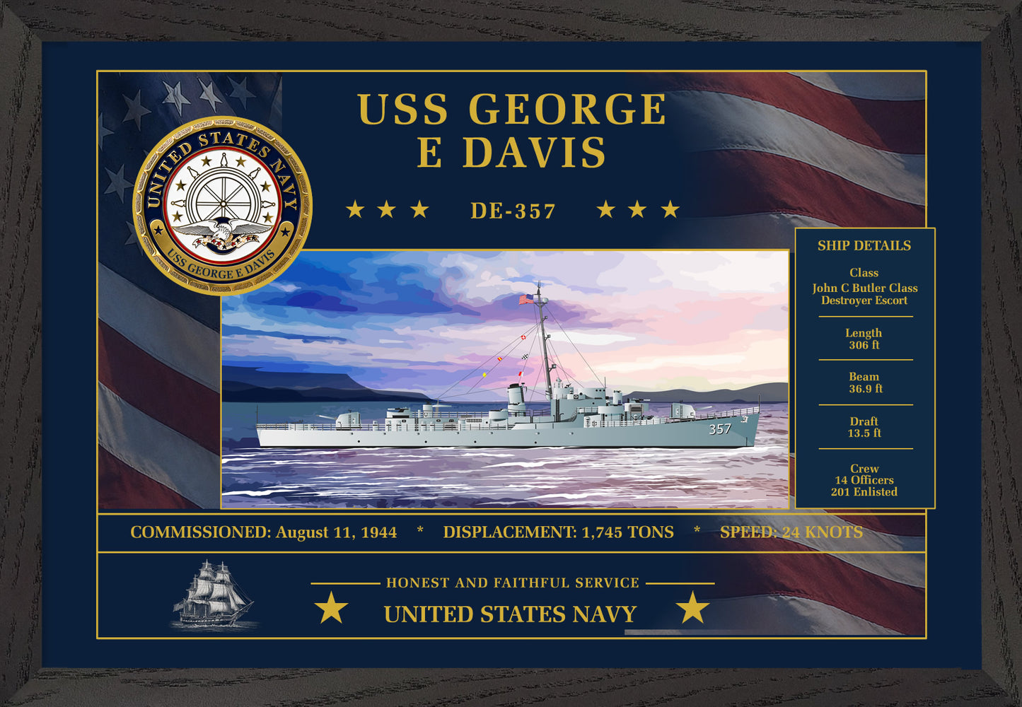 USS George E Davis DE-357 Framed Patriotic Art