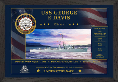 USS George E Davis DE-357 Framed Patriotic Art
