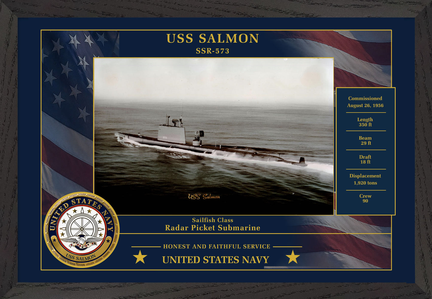 USS Salmon SSR-573 Framed Patriotic Photo