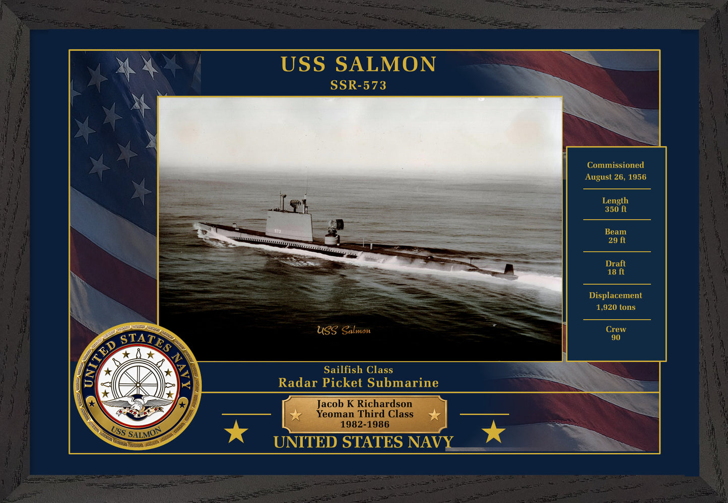 USS Salmon SSR-573 Framed Patriotic Photo