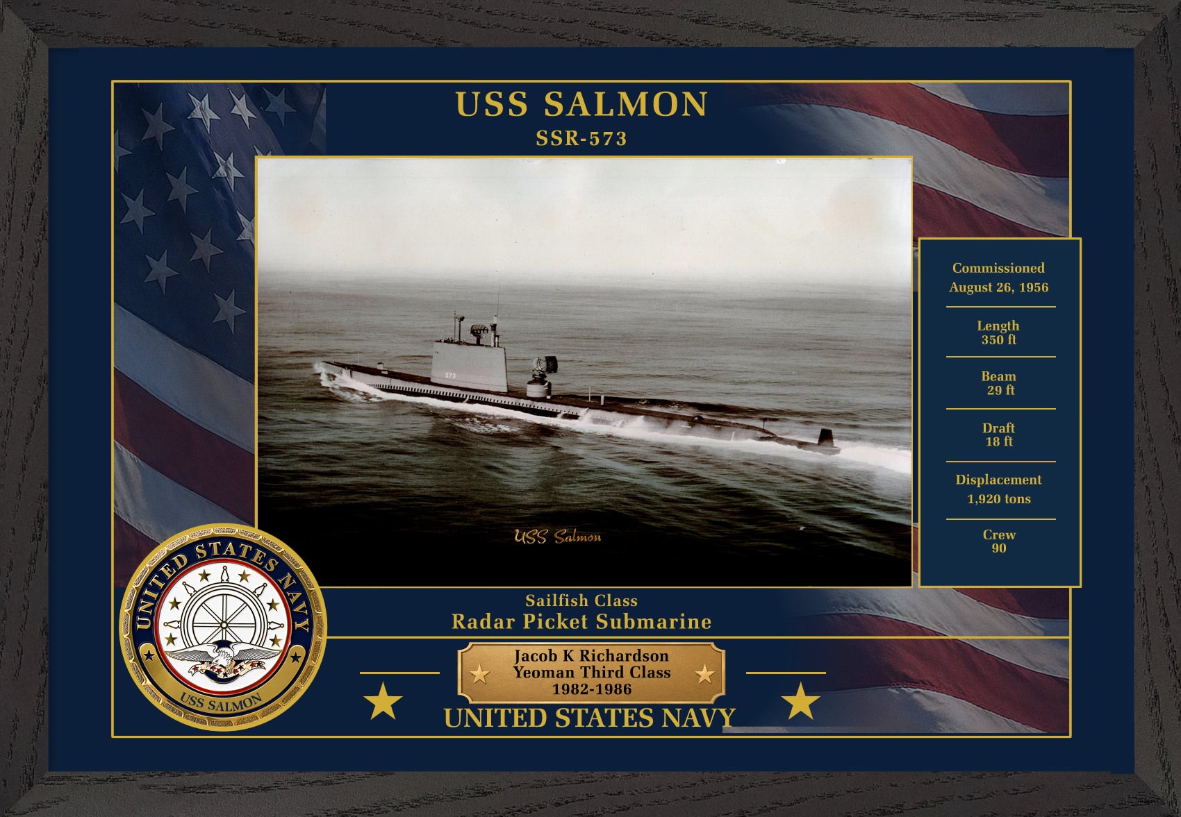 USS Salmon SSR-573 Framed Patriotic Photo