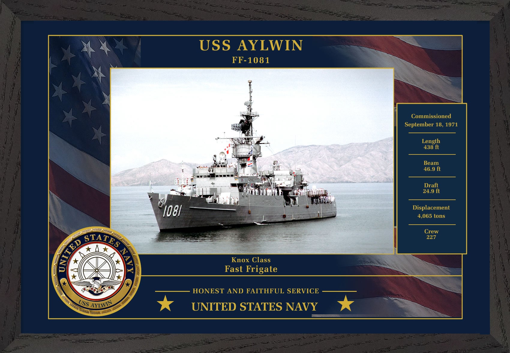 USS Aylwin FF-1081 Framed Patriotic Photo