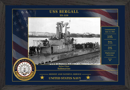 USS Bergall SS-320 Framed Patriotic Photo
