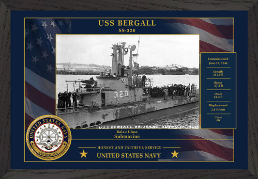 USS Bergall SS-320 Framed Patriotic Photo