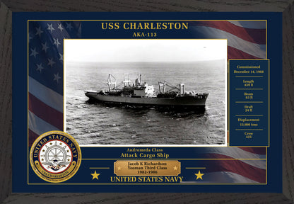 USS Charleston AKA-113 Framed Patriotic Photo