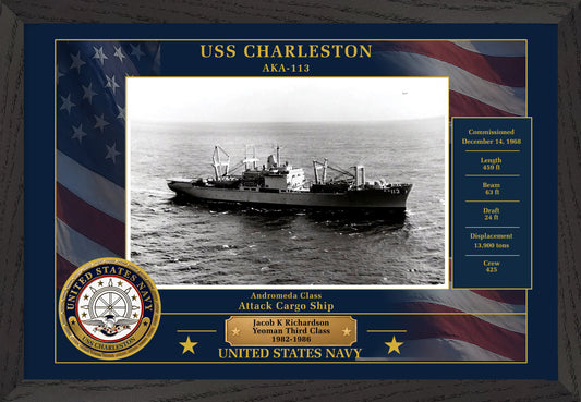 USS Charleston AKA-113 Framed Patriotic Photo