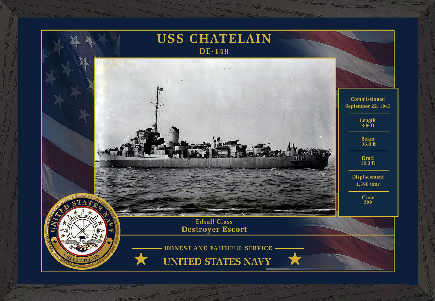 USS Chatelain DE-149 Framed Patriotic Photo