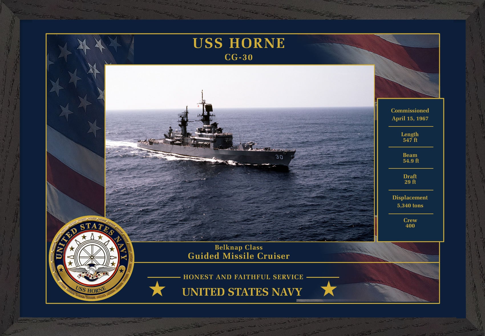 USS Horne CG-30 Framed Patriotic Photo