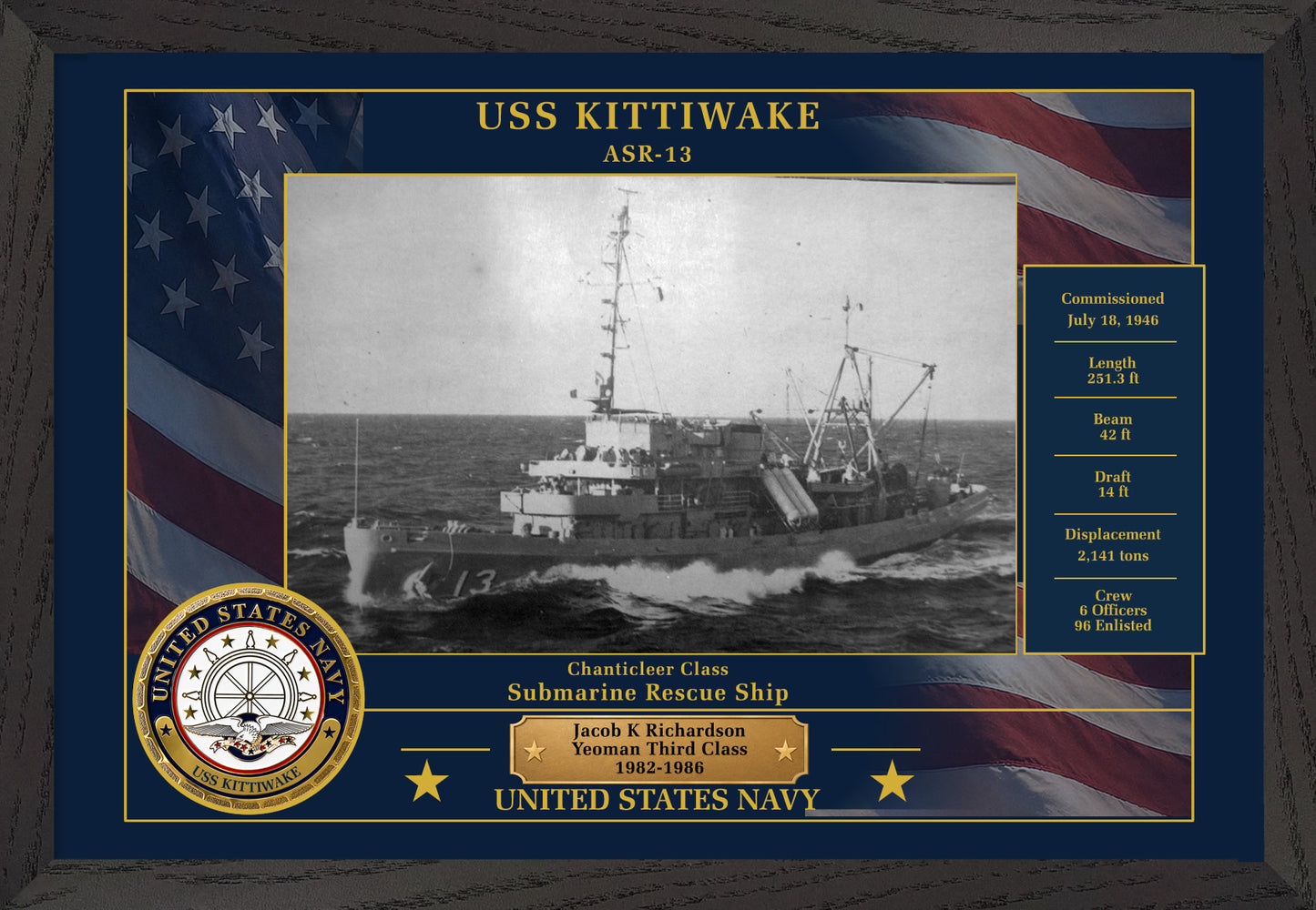 USS Kittiwake ASR-13 Framed Patriotic Photo