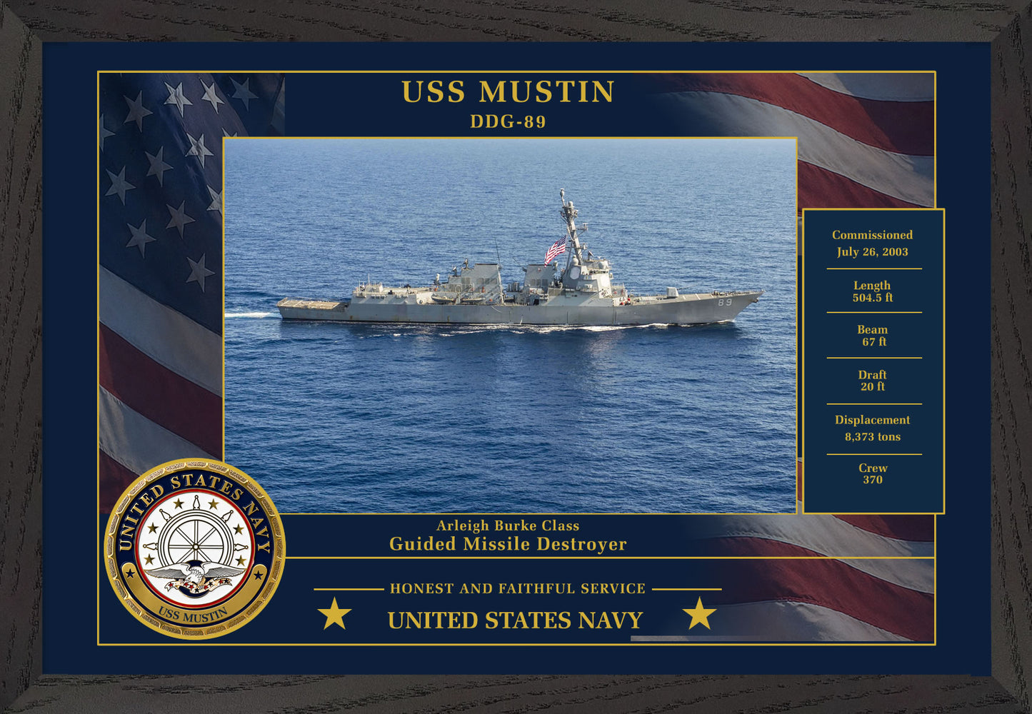 USS Mustin DDG-89 Framed Patriotic Photo