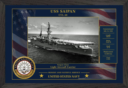 USS Saipan CVL-48 Framed Patriotic Photo