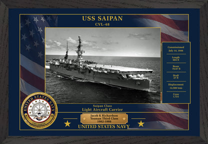 USS Saipan CVL-48 Framed Patriotic Photo