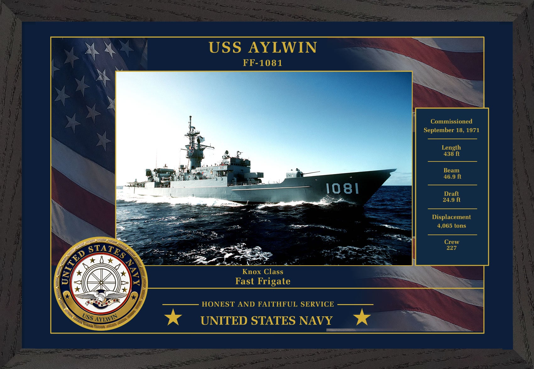USS Aylwin FF-1081 Framed Patriotic Photo