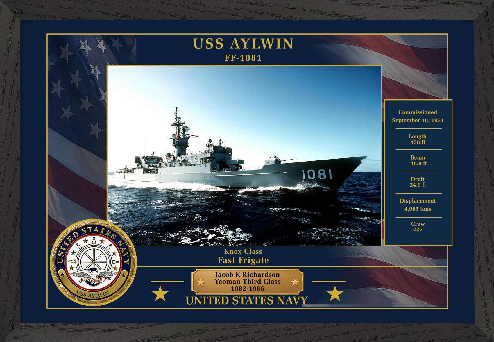 USS Aylwin FF-1081 Framed Patriotic Photo