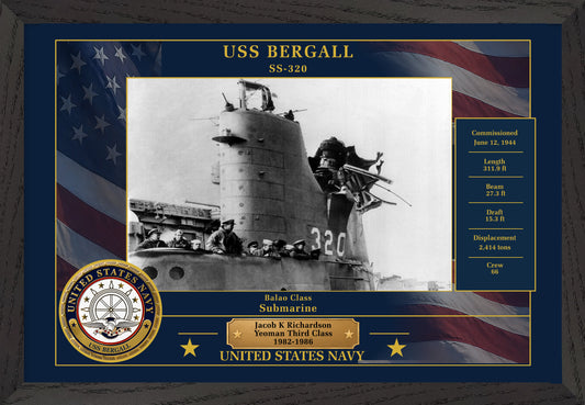 USS Bergall SS-320 Framed Patriotic Photo