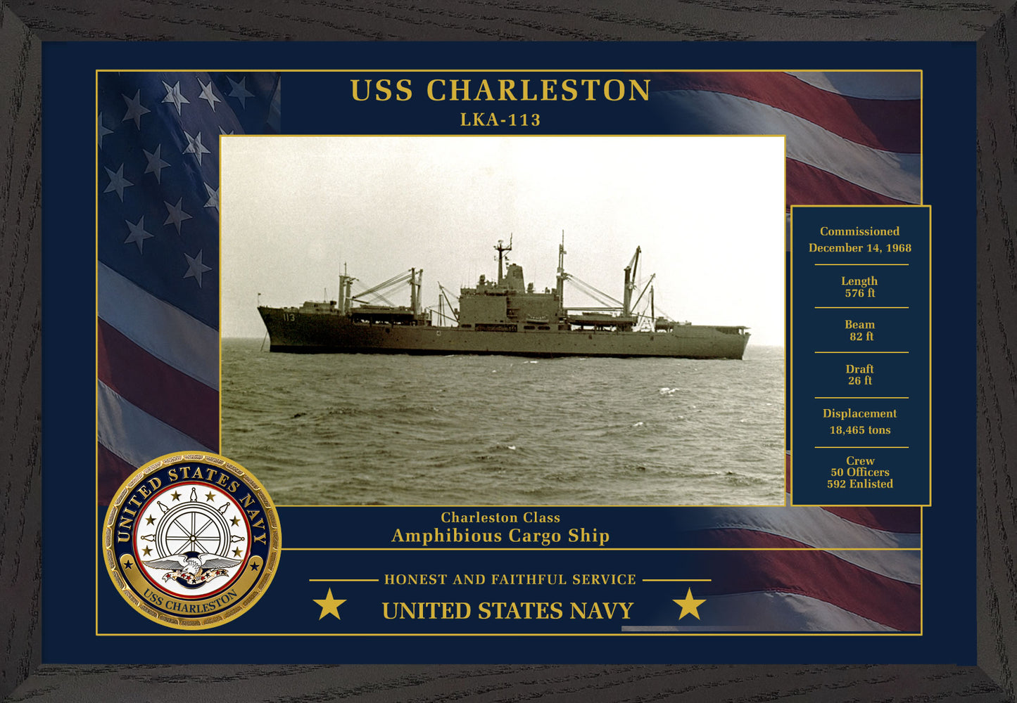 USS Charleston LKA-113 Framed Patriotic Photo