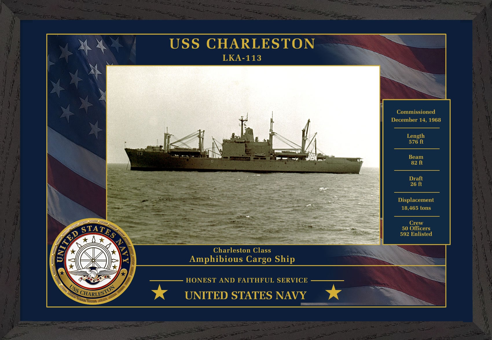 USS Charleston LKA-113 Framed Patriotic Photo