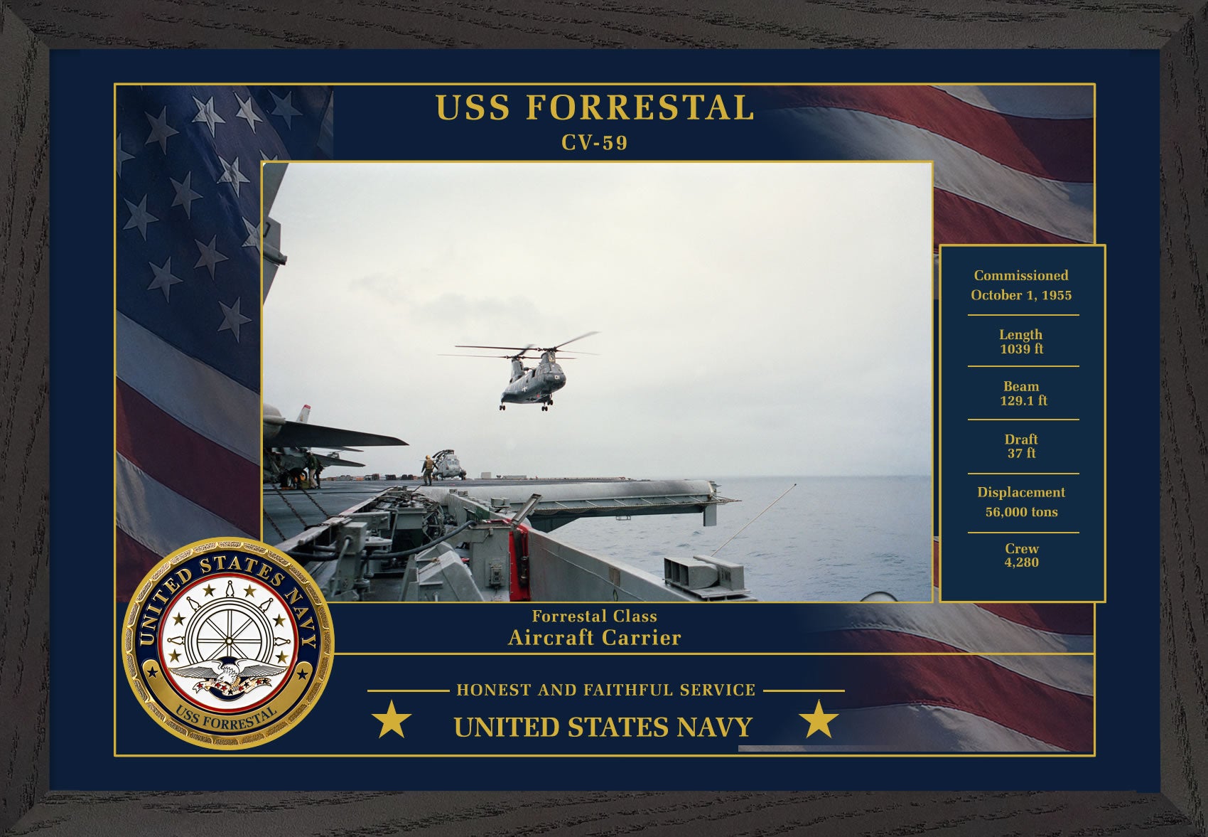 USS Forrestal CV-59 Framed Patriotic Photo