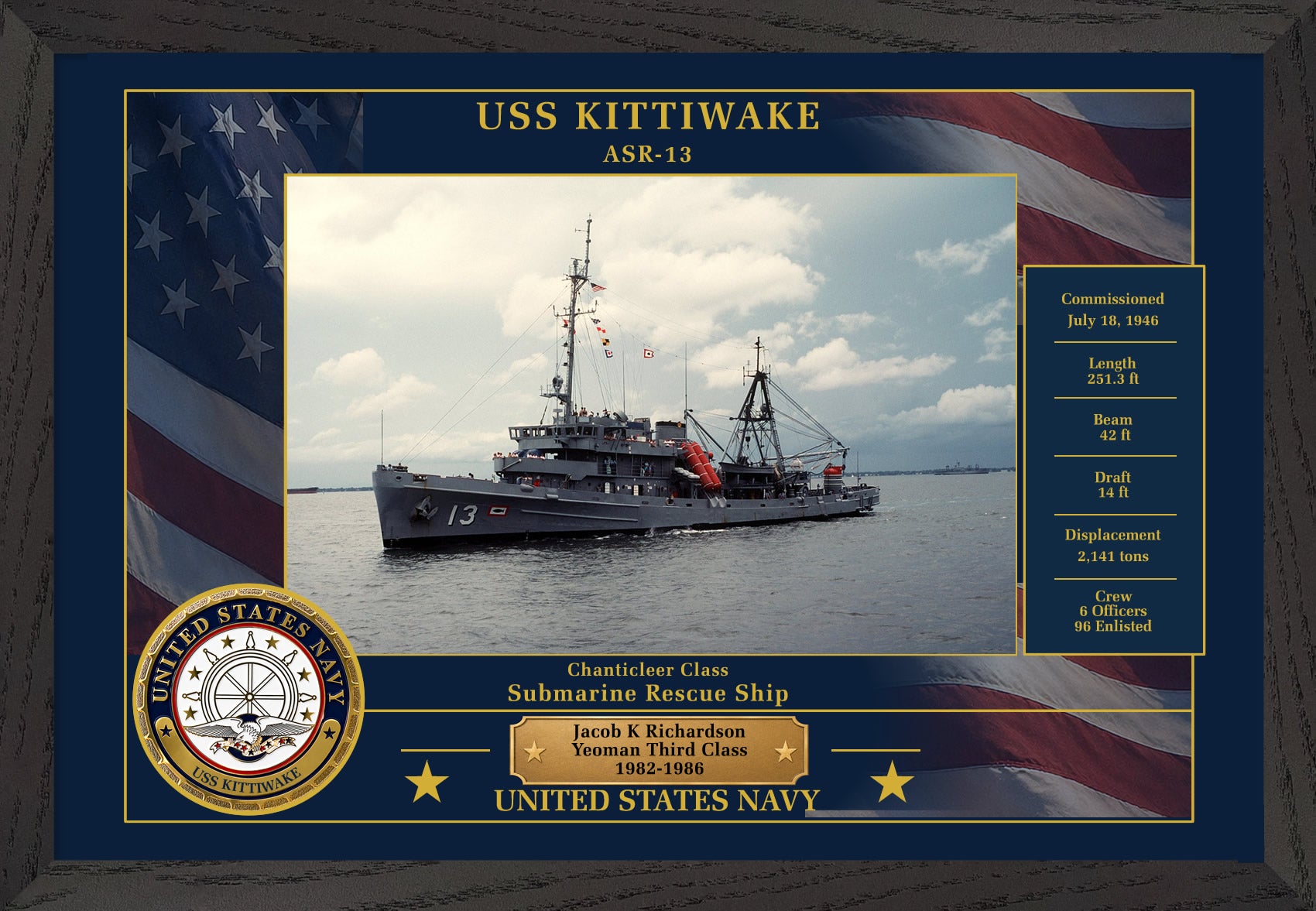 USS Kittiwake ASR-13 Framed Patriotic Photo
