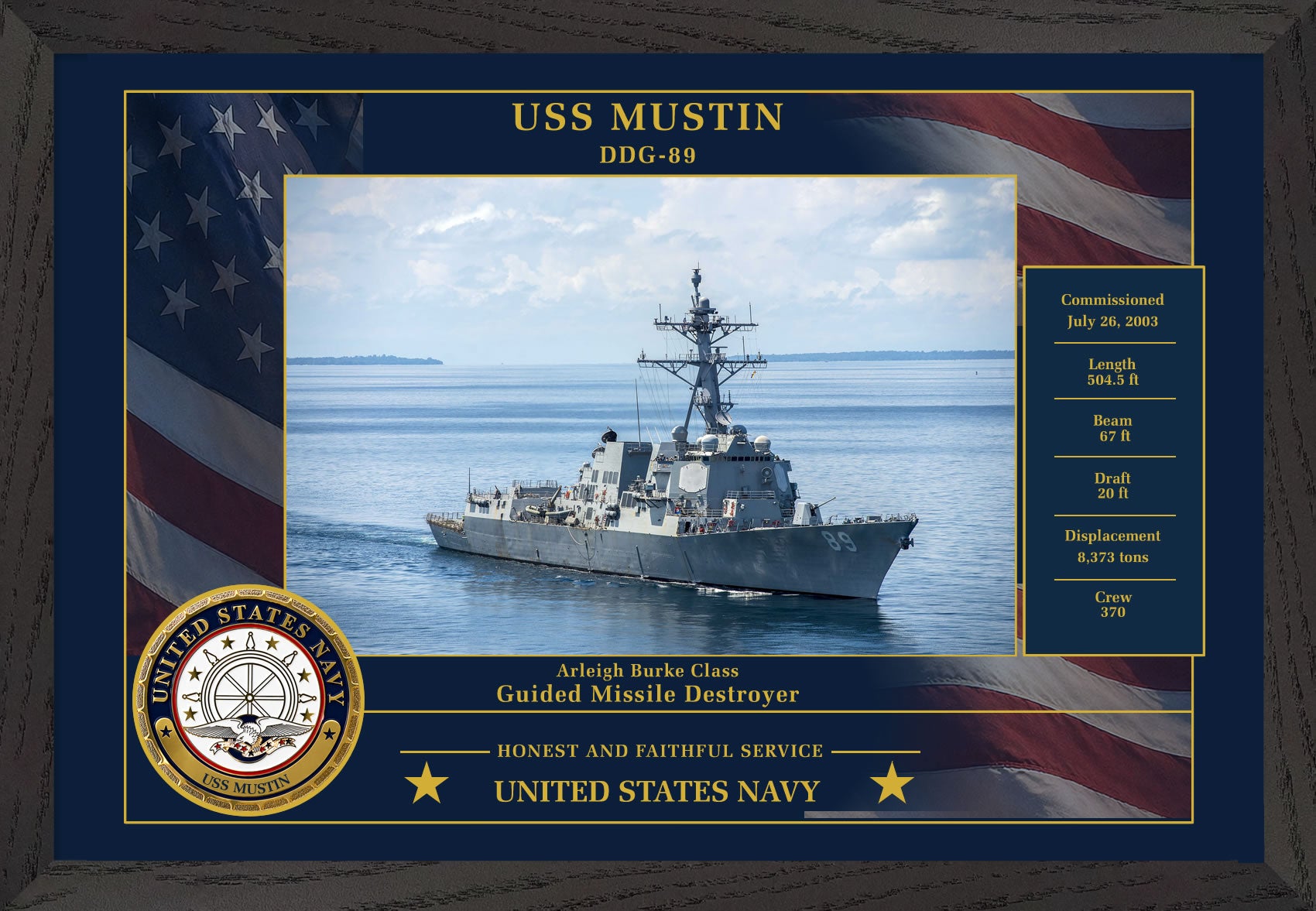 USS Mustin DDG-89 Framed Patriotic Photo