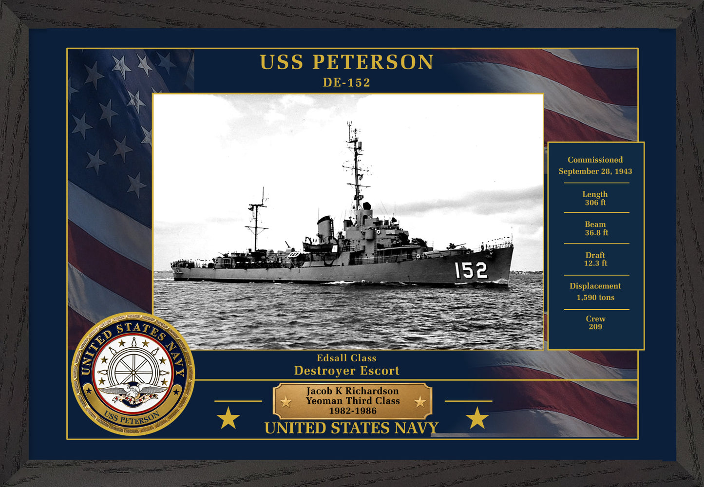 USS Peterson DE-152 Framed Patriotic Photo