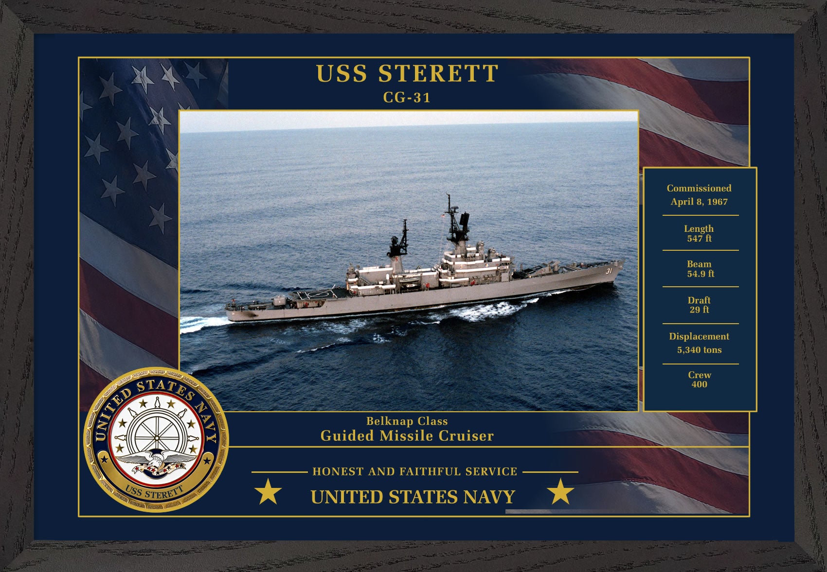 USS Sterett CG-31 Framed Patriotic Photo