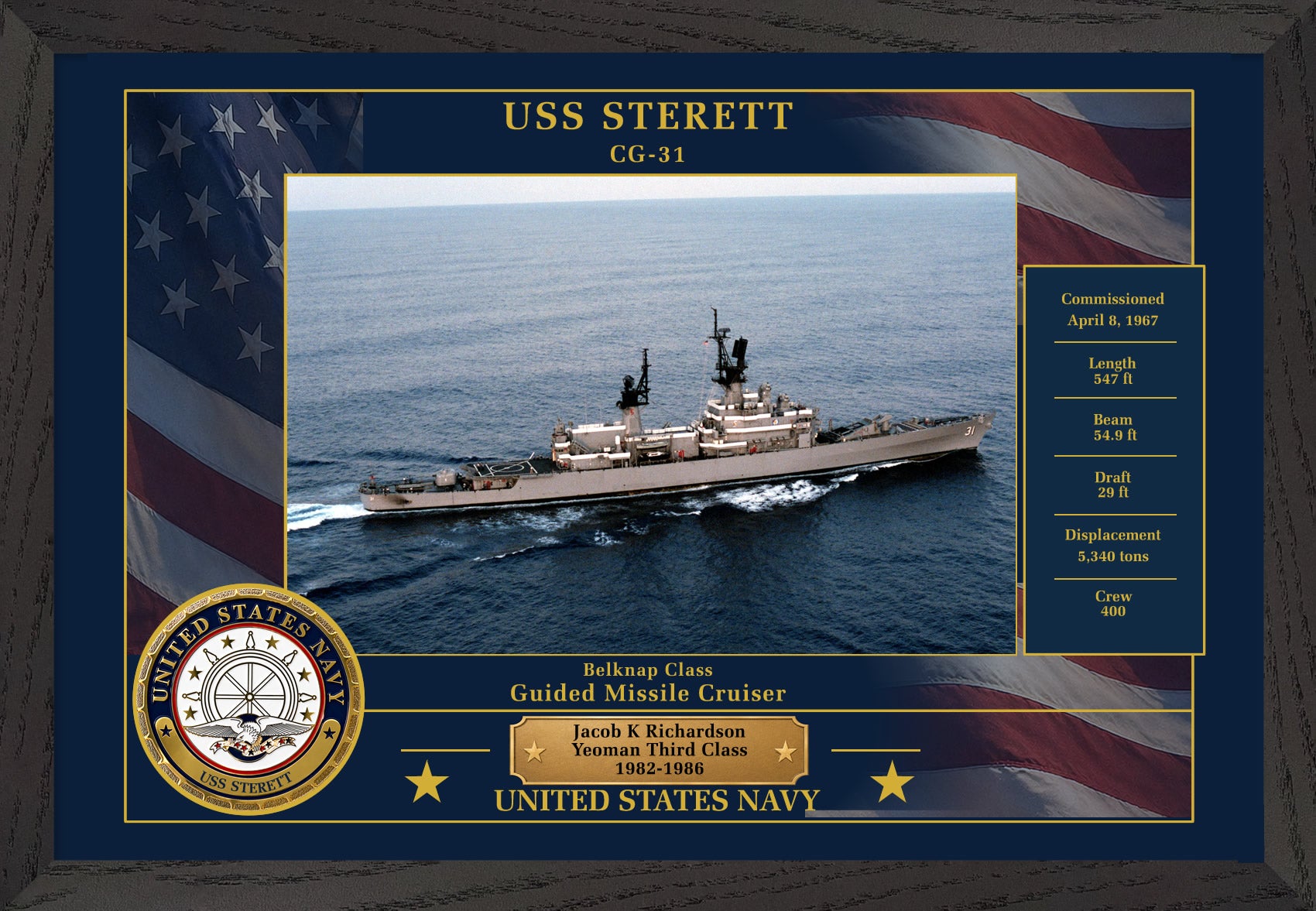 USS Sterett CG-31 Framed Patriotic Photo