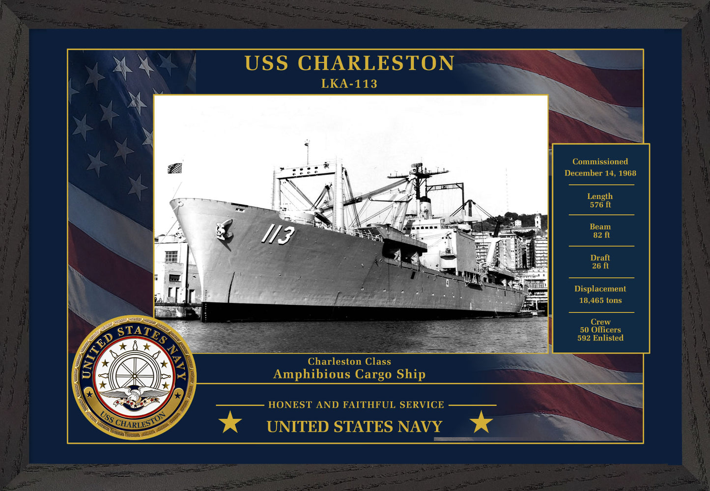 USS Charleston LKA-113 Framed Patriotic Photo