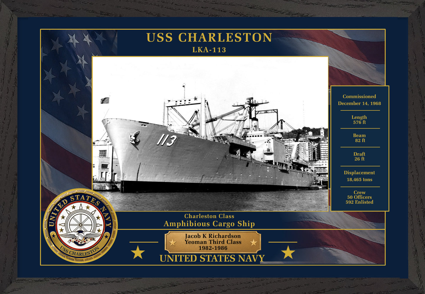 USS Charleston LKA-113 Framed Patriotic Photo