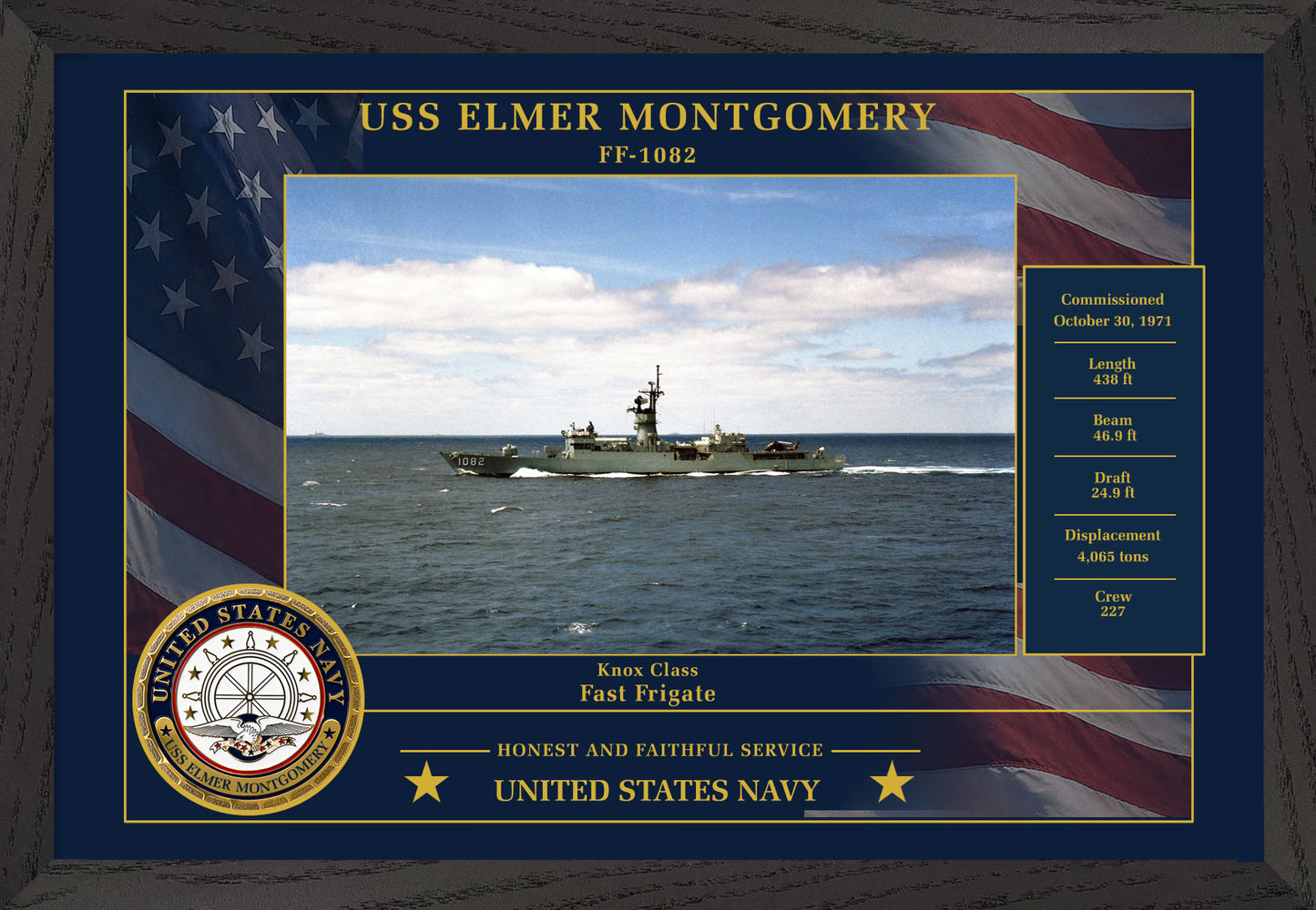 USS Elmer Montgomery FF-1082 Framed Patriotic Photo