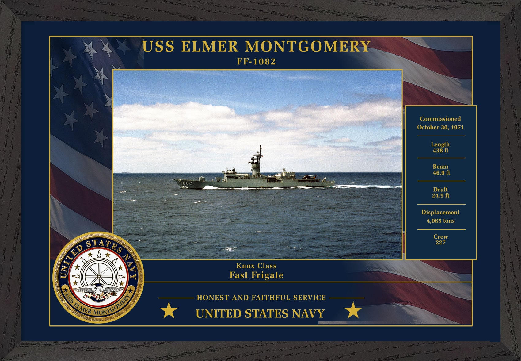 USS Elmer Montgomery FF-1082 Framed Patriotic Photo